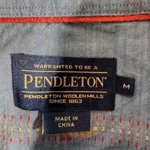 PENDLETON Light Denim Color with Orange/Red/Yellow Accent Short Sleeve Button Up